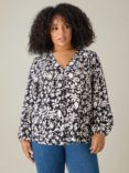 Live Unlimited Curve Monochrome Floral V-Neck Top, Black/White