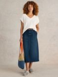 White Stufff Maren Denim Midi Skirt, Mid Blue