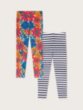 Monsoon Kids' Cotton Floral & Stripe Print Leggings, Pack of 2, Multi