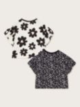 Monsoon Kids' Floral T-Shirt, Pack of 2, Black