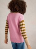 White Stuff Olive Organic Cotton Blend Heart Stripe Jumper, Pink/Multi