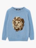 Trotters Kids' Augustus Lion Wool Blend Jumper, Blue Marl