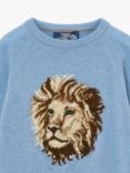 Trotters Kids' Augustus Lion Wool Blend Jumper, Blue Marl