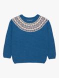 Trotters Kids' Frankie Fair Isle Intarsia Jumper, Denim Blue Marl