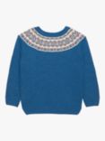 Trotters Kids' Frankie Fair Isle Intarsia Jumper, Denim Blue Marl