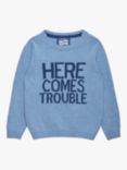 Trotters Kids' Here Comes Trouble Wool Blend Jumper, Blue Marl