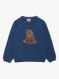 Trotters Kids' Grizzly Bear Wool Blend Jumper, Denim Blue Marl