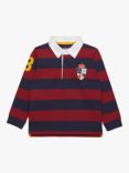 Trotters Kids' Cotton Stripe Rugby Shirt, Navy/Red