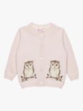 Trotters Baby Wool Blend Owl cardigan, Pale Pink