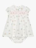 Trotters Baby Bunny and Friends Smocked Dress, White/Multi