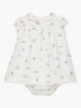 Trotters Baby Bunny and Friends Smocked Dress, White/Multi