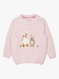 Trotters Baby Duck & Bunny Cashmere Blend Jumper, Pale Pink