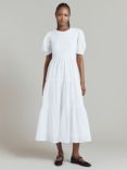 Ghost Celeste Embroidered Tiered Cotton Midi Dress, White