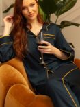 Fable & Eve Knightsbridge Solid Pyjama Set, Navy