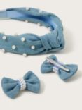 Monsoon Kids' Denim Hairband & Clips Set, Blue