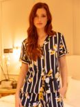 Fable & Eve Knightsbridge Floral Stripe Short Pyjamas, Navy/Multi