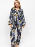 Fable & Eve Knightsbridge Floral Stripe Pyjama Set, Navy/Multi