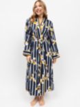 Fable & Eve Knightsbridge Floral Stripe Dressing Gown, Navy/Multi