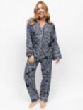 Fable & Eve Knightsbridge Leaf Print Pyjama Set, Navy/White