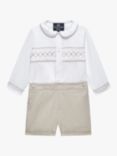 Trotters Baby Rupert Smocked Shirt and Shorts Set, White/Oatmeal