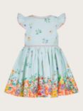Monsoon Baby Cotton Jacquard Floral Dress, Aqua