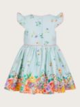 Monsoon Baby Cotton Jacquard Floral Dress, Aqua