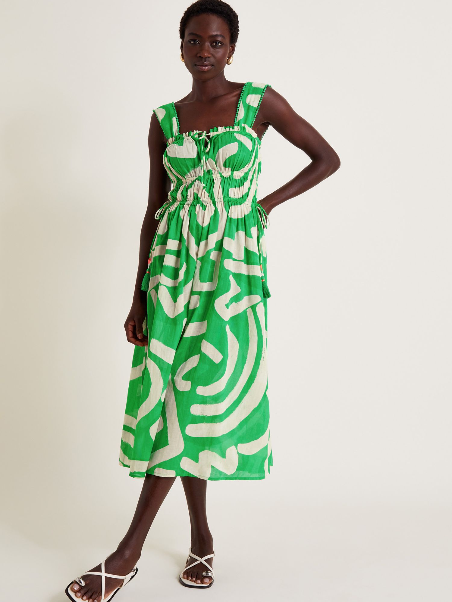 Monsoon Demi Print Sun Dress, Green