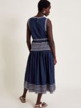 Monsoon Erin Broderie Dress, Navy