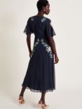 Monsoon Cora Floral Embroidered Tea Dress, Navy