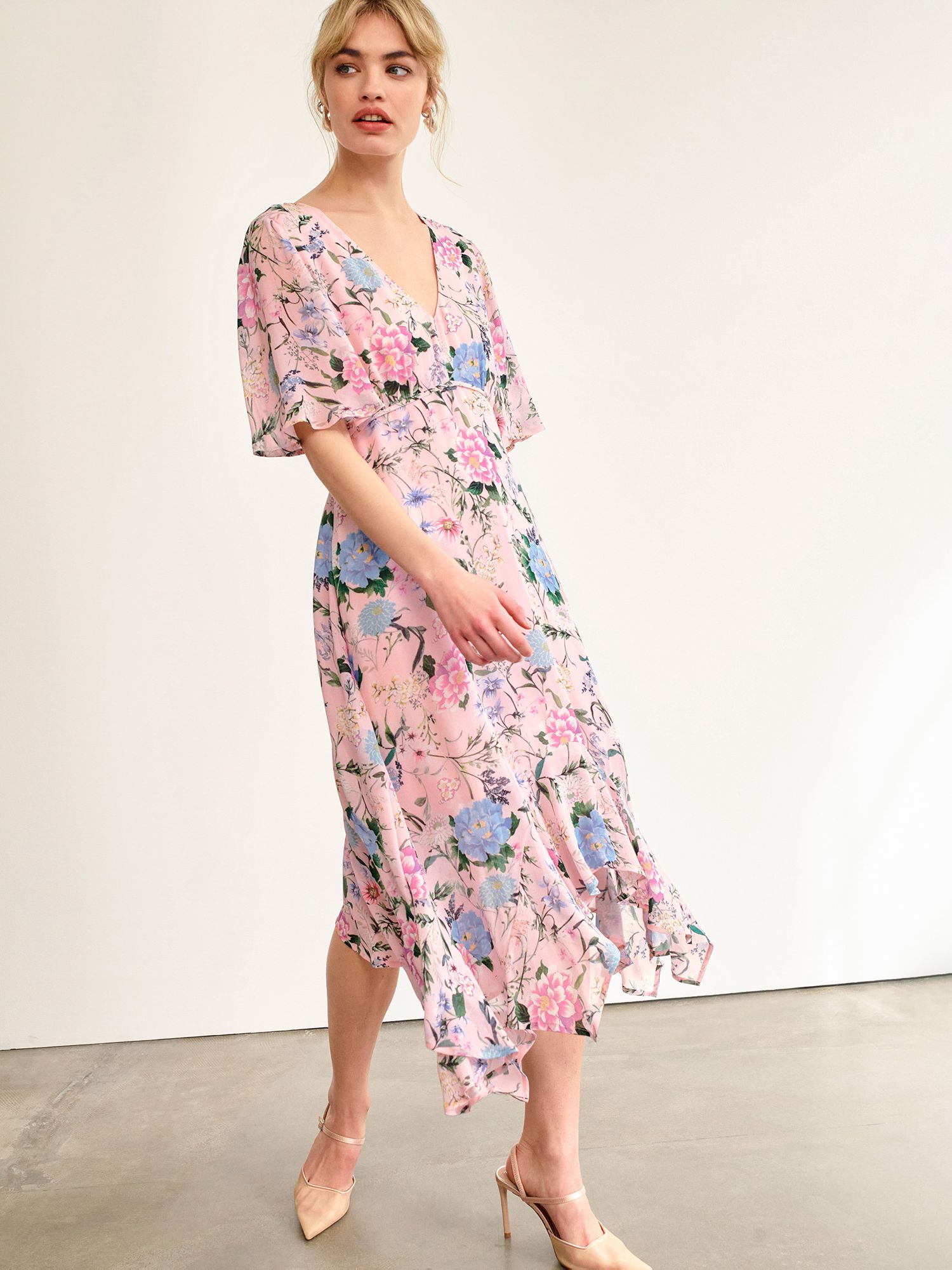 Monsoon Sisi Floral Print Dress, Blush