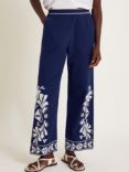 Monsoon Ola Embroidered Trousers, Navy
