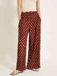 Monsoon Paris Spot Plisse Trousers, Brown/White