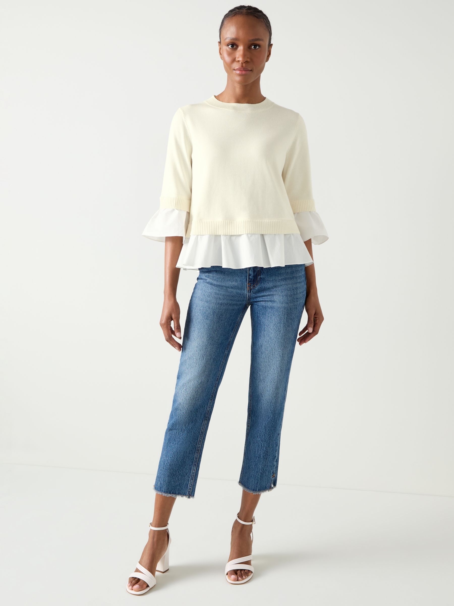 L.K.Bennett Maisie Frill Trim Jumper, Ivory, XS