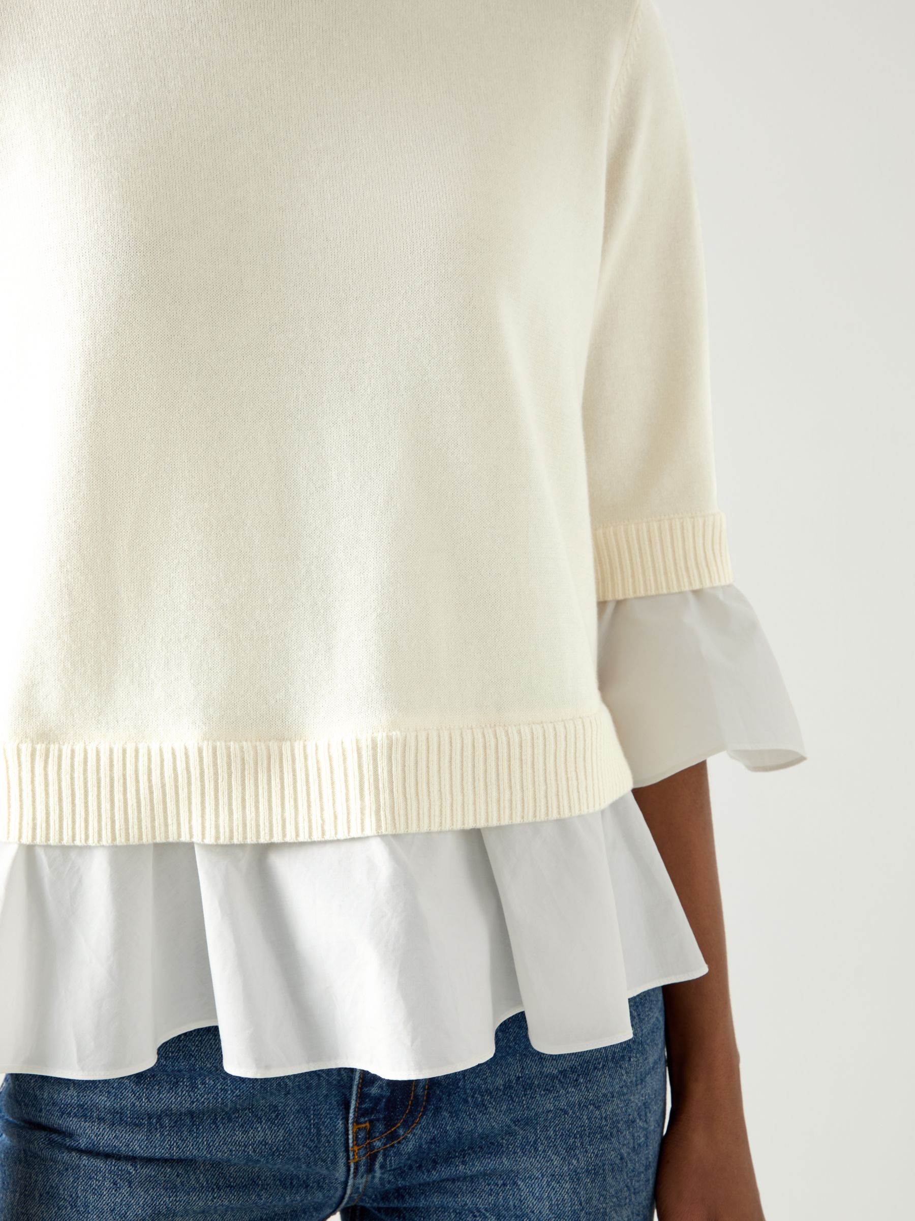 L.K.Bennett Maisie Frill Trim Jumper, Ivory, XS