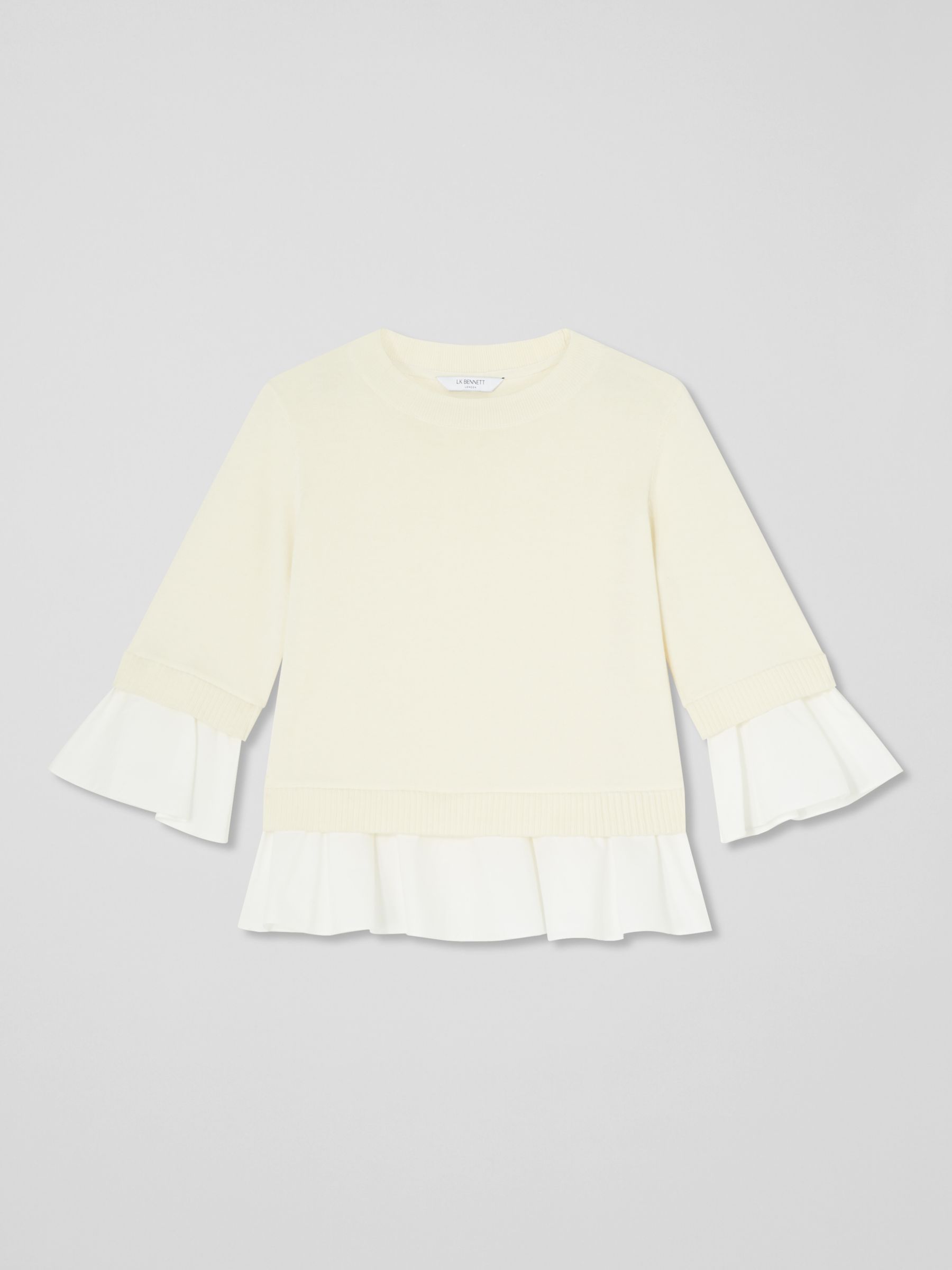 L.K.Bennett Maisie Frill Trim Jumper, Ivory, XS