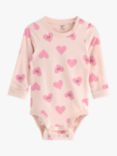 Lindex Baby Organic Cotton Blend Heart Print Bodysuit, Light Pink