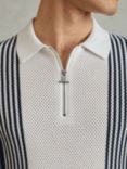 Reiss Berlin Open Stitch Half-Zip Polo Shirt, Blue/White