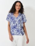 Crew Clothing Lia Frill Neck Blouse, Multi/Blue