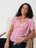 Crew Clothing Lia Frill Neck Blouse, Multi/Pink