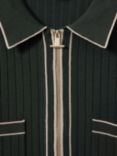 Reiss Christophe Ribbed Dual Zip-Front Shirt, Dark Green