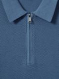 Reiss Ivor Textured Half-Zip Polo Shirt, Blue