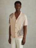 Reiss Romance Jersey Embroidered Cuban Collar Shirt, Cream