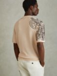 Reiss Romance Jersey Embroidered Cuban Collar Shirt, Cream