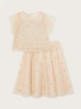 Monsoon Kids' Sequin Spot Top & Skirt Set, Pale Pink