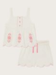Monsoon Kids' Floral Embroidered Cotton Pyjamas, Ivory