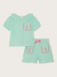 Monsoon Embroidered Floral Cheesecloth Cotton Pyjama Set, Green