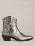 White Stuff Beau Leather Embroidered Western Boots, Pewter