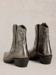 White Stuff Beau Leather Embroidered Western Boots, Pewter