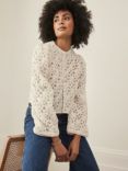 Mint Velvet Floral Crochet Cropped Cardigan, Cream