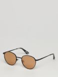 Superdry Classic Round Frame Sunglasses, Black / Gold Mirror